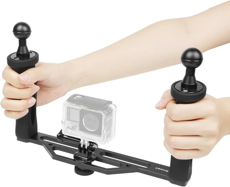 SHOOT Aluminium Alloy Handheld Stabilizer Tray Handle Grip | for Hero 13/12/11/10/9/8/7 and 6 inch Dome Port and All LED Video Light Camera Camcorder with 1/4 inch Screw Hole