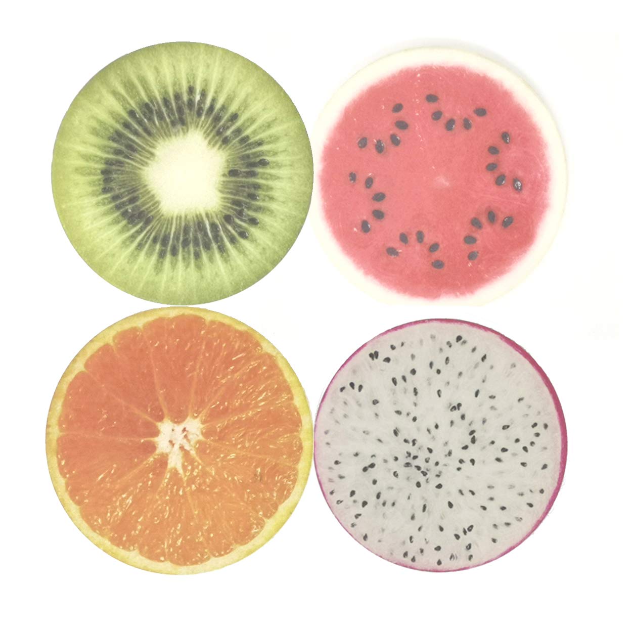 SUPCOWCoasters for Drinks 4 Piece Funny Absorbent Stone Ceramic Set, Fresh Kiwi Dragon Fruit Watermelon Orange Slices Coaster for Drink with Cork Backing Fruit Slice