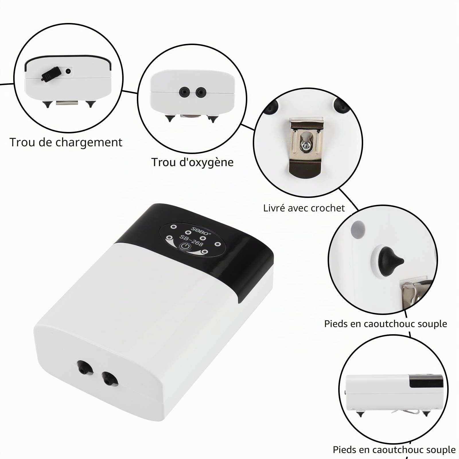 Pompe à Air d'Aquarium Portable USB, Bulleur Silencieux, Oxygène, Débit 2 * 3L/Min, 2 Sorties d'Air