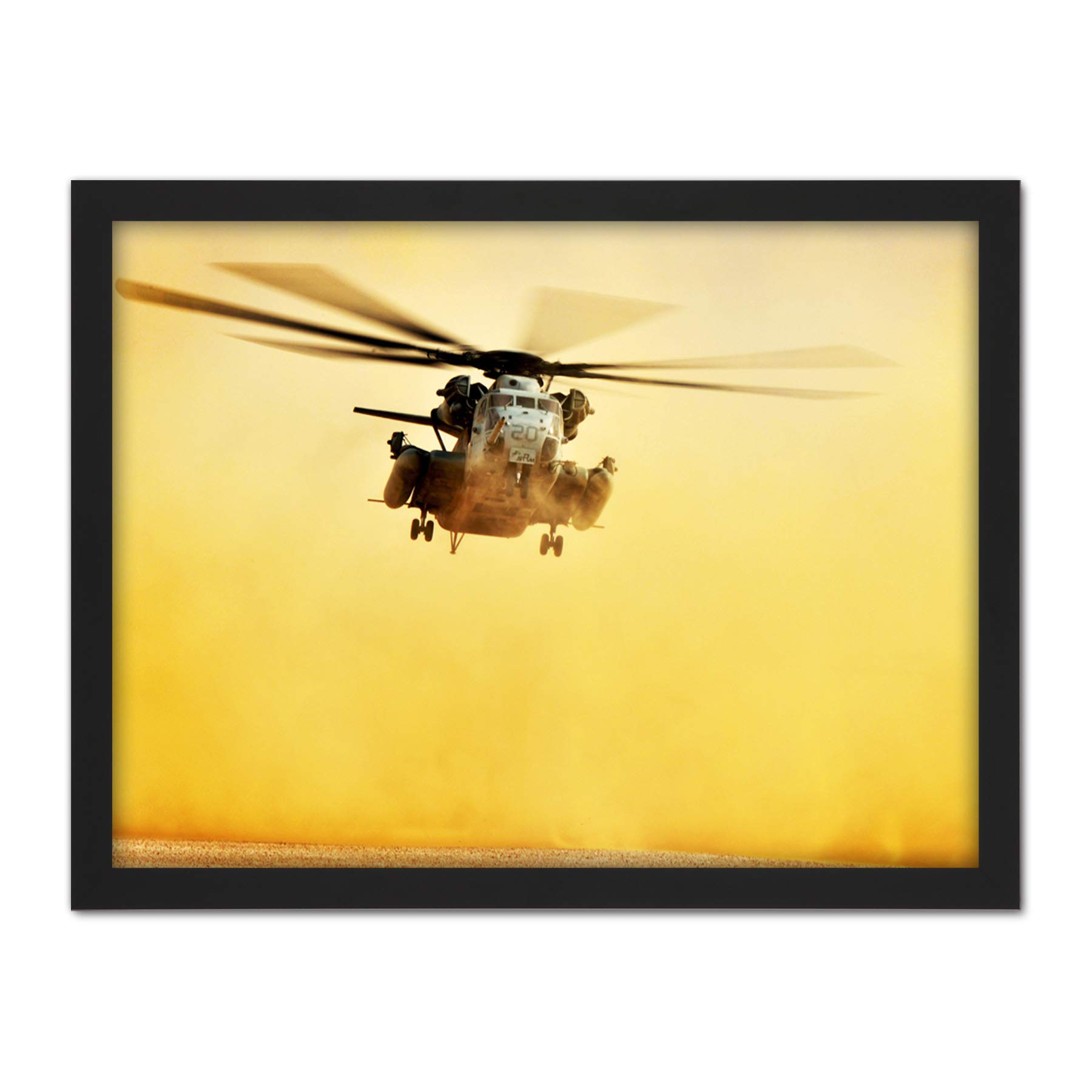 Military USA Marine Corps CH-53E Super Stallion Helicopter Photo Artwork Framed Wall Art Print 18X24 Inch