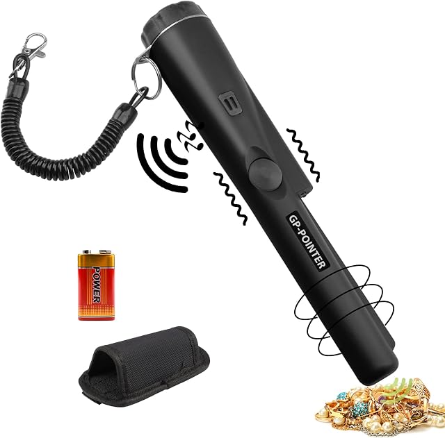 Metal Detector Pinpointer, 360°Search Gold Treasure Pinpointing Finder Probe with LED and Holster, Waterproof Metal Detector for Treasure Hunting, Metal Detecting Tool Accessories (Black)
