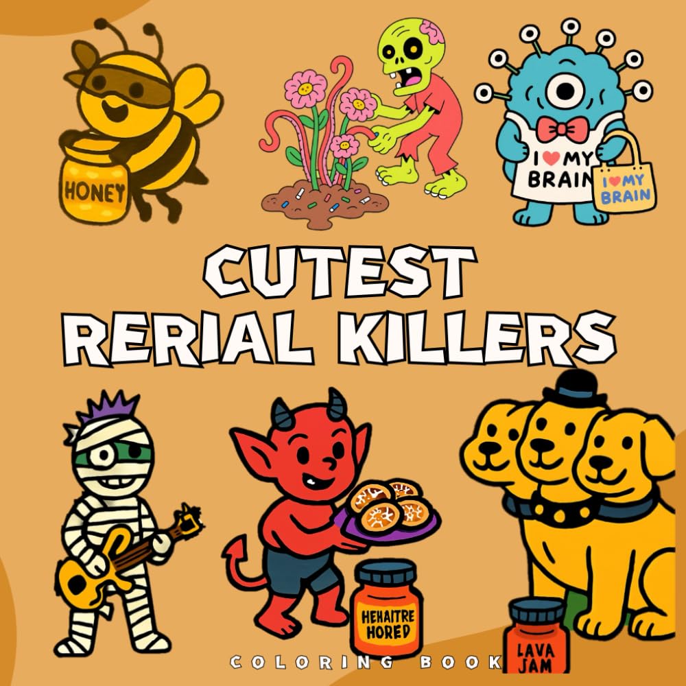cutest rerial killers coloring book: Dark Humor Meets Kawaii – 40+ Chibi-Style Villains with Bold Lines for Ironic Stress Relief! No Gore, Just Whimsical True Crime Parody for Adults