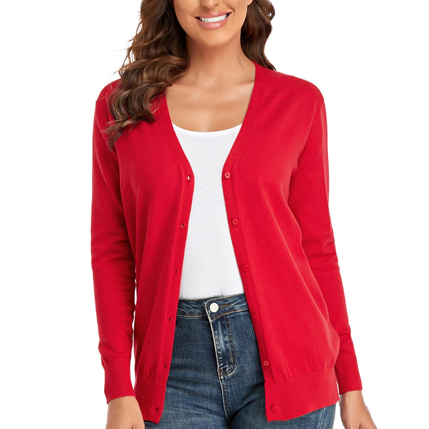 CUNYI Gilet Femme, Chandail Tricot avec Boutons pour Femme, Pull Veste Cardigan Col V Manches Longues Classique