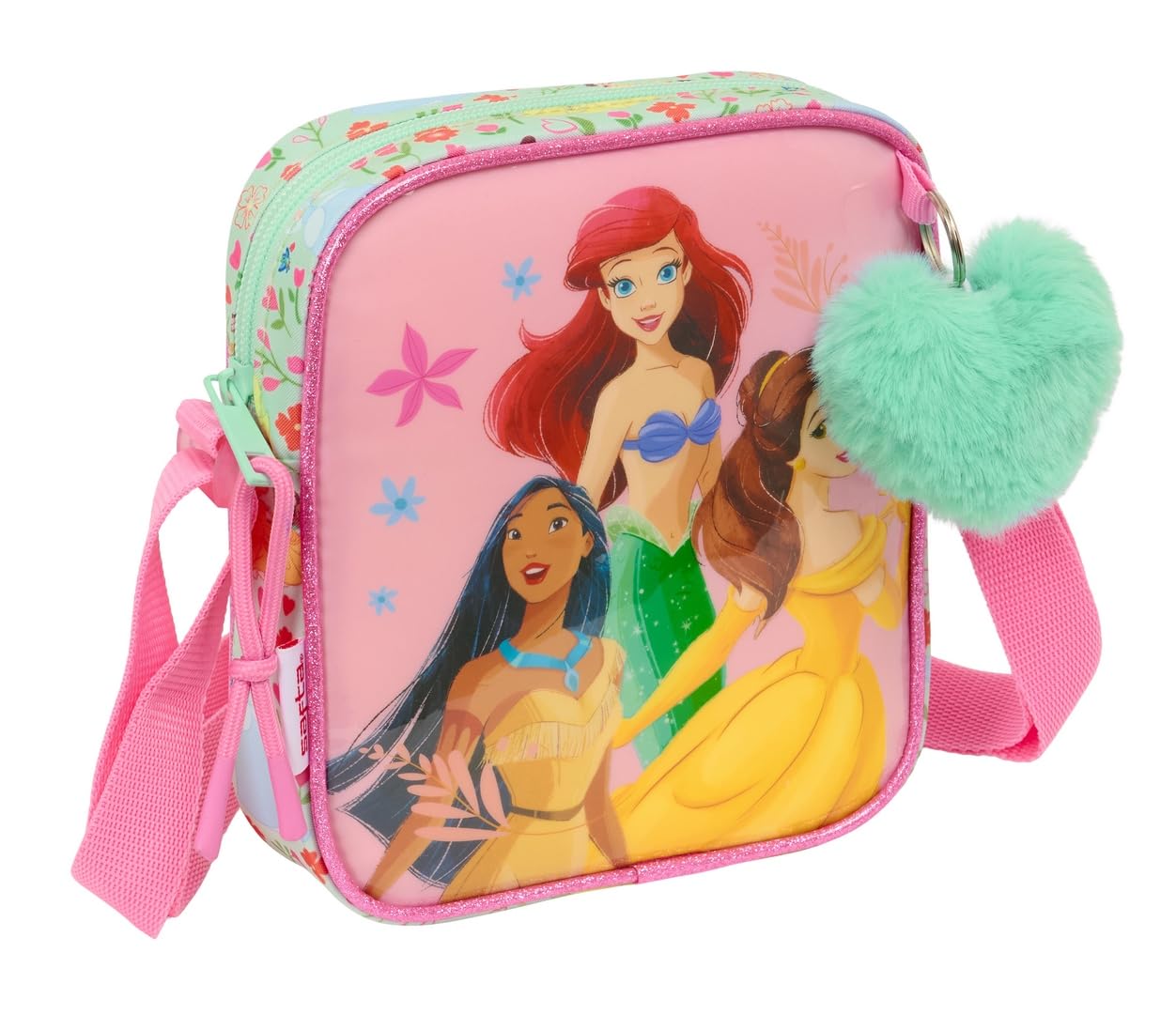 PRINCESAS DISNEY BLOOM – Small Messenger Bag, Children's Bag, Ideal for Children from 5 to 14 Years, Comfortable and Versatile, Quality and Resistance, 16 x 4 x 18 cm, Aqua Green/Light Pink, M, Casual