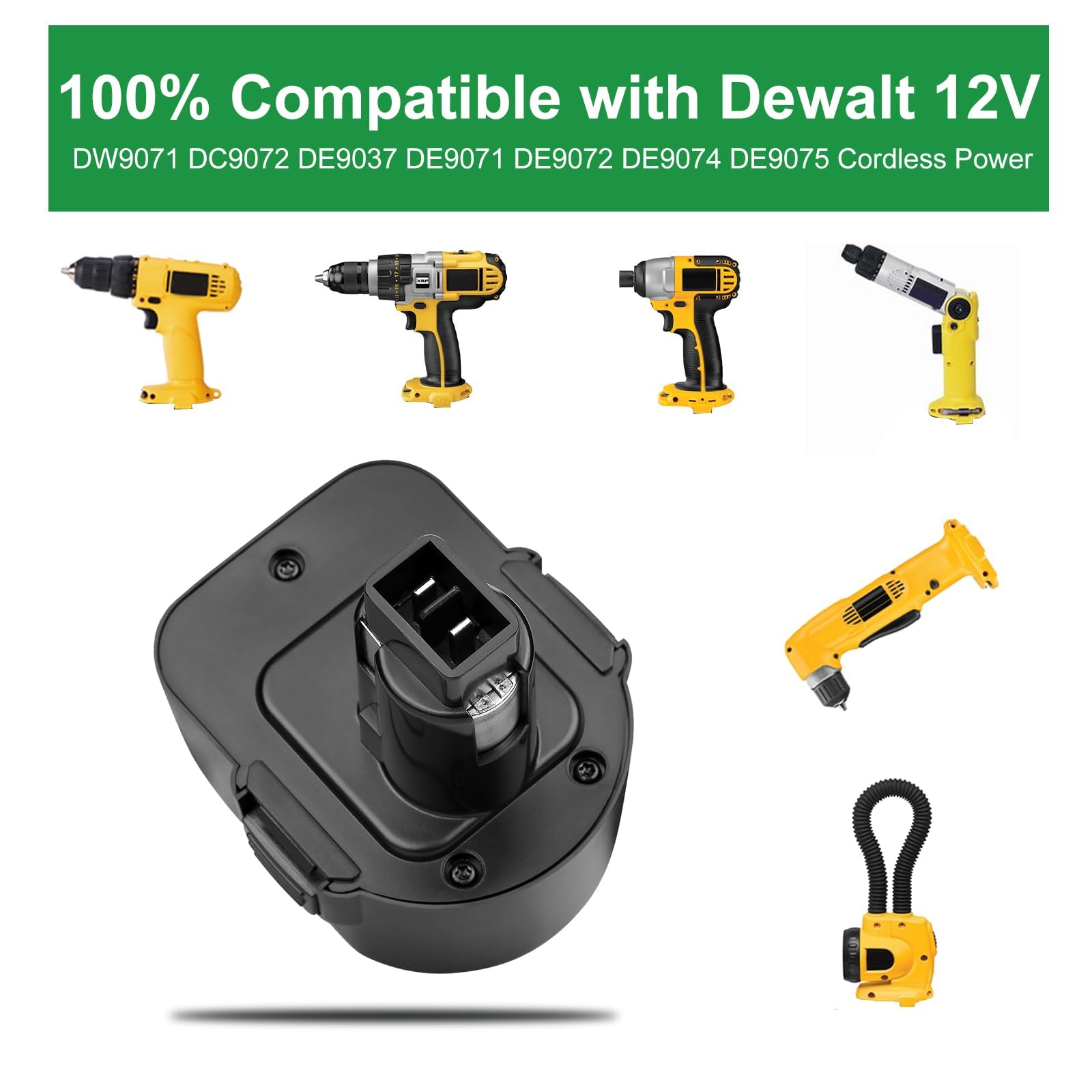 Green Shower Curtain 2-Pack 3.6Ah Replacement Battery For Dewalt 12V Tools  - Works With DW9072, DC9071 & More Dewalt Battery 12v