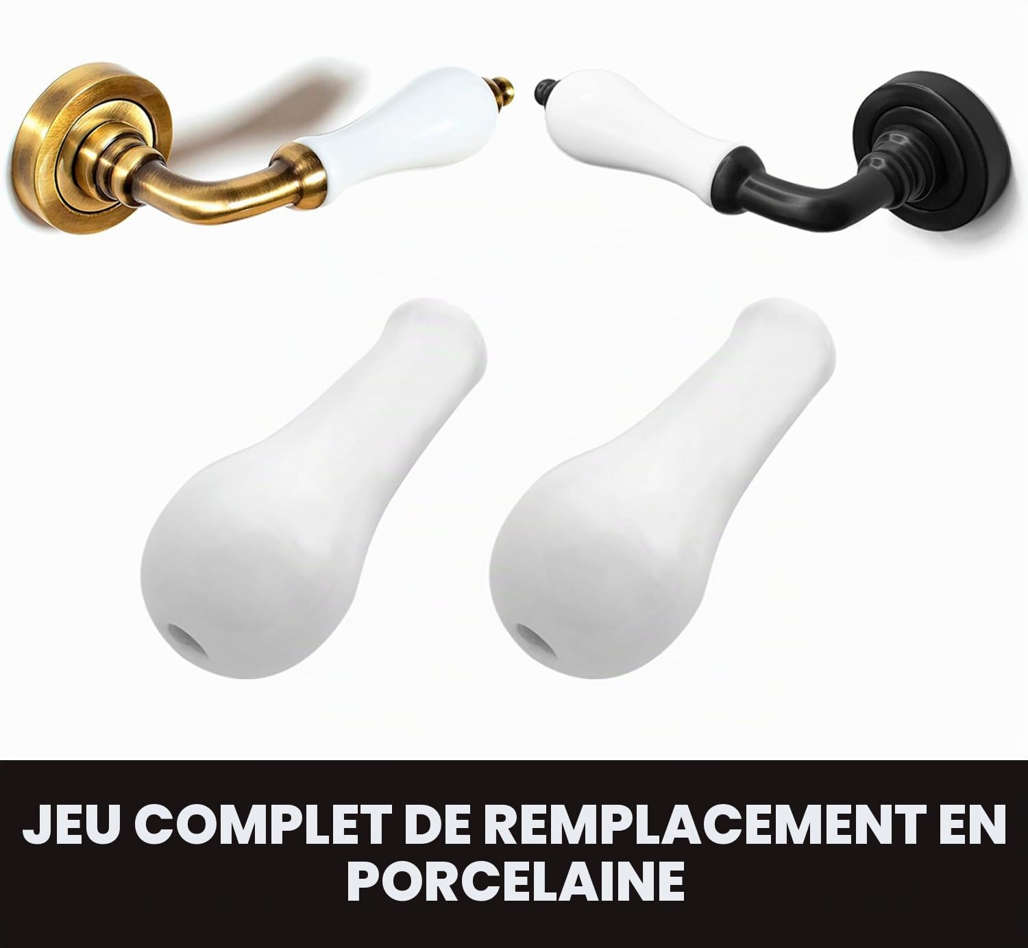 ARCO - Lot de 2 recharges pour poignées de porte en porcelaine - Renouvelez facilement vos poignées de porte