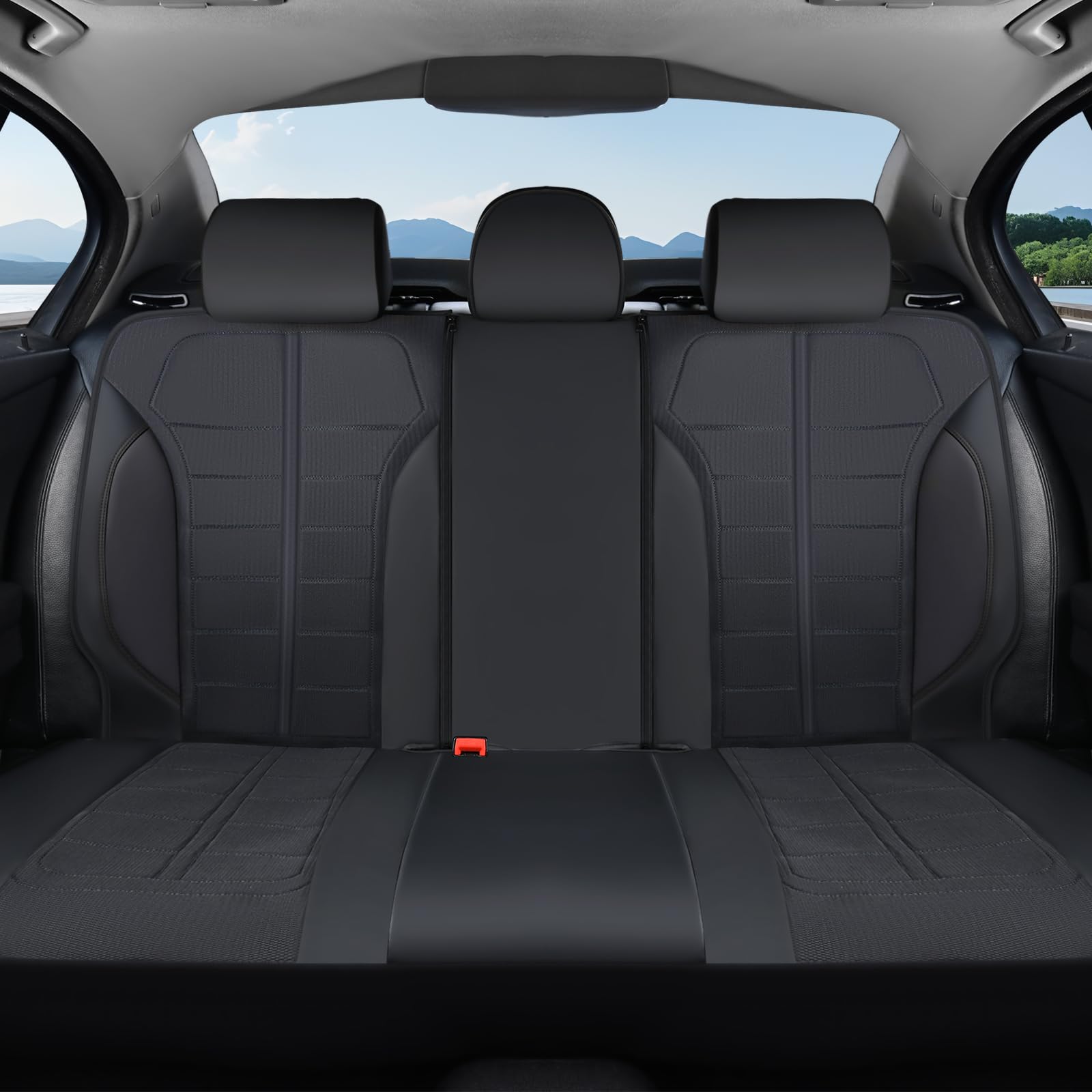 Coverado Seat Cover, Car Seat Cover Rear Seats, 3D Air Mesh Breathable Seat Protectors Sports Carbon Fiber Design Airbag Compatible Comfort Universal for Most Cars, Van,Trucks, SUV, Black