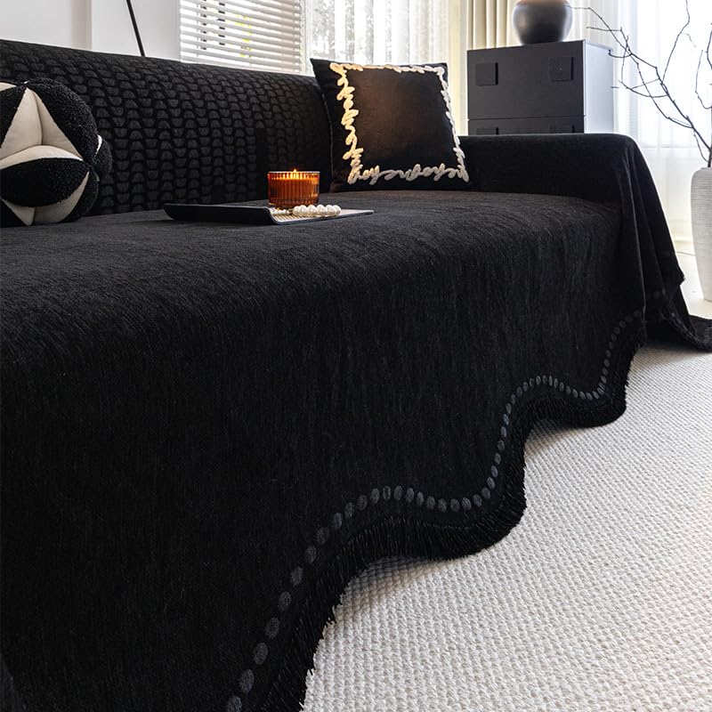 VanderHOME Cubre Sofa Universal, Fundas Decorativas para Sofá, Manta Cubre Sofa Grande, Protector De Sofa Suave y Cómoda, Jarapas para Sofas Lavable 180 * 180cm-Negro