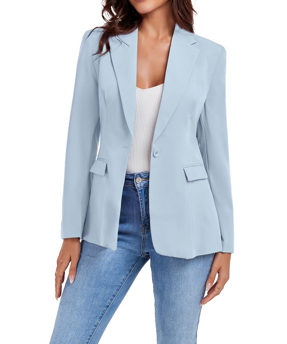 Womens Work Office Blazer One Button Slim Fit Business Suit Jacket for Women Open Front Casual Blazer