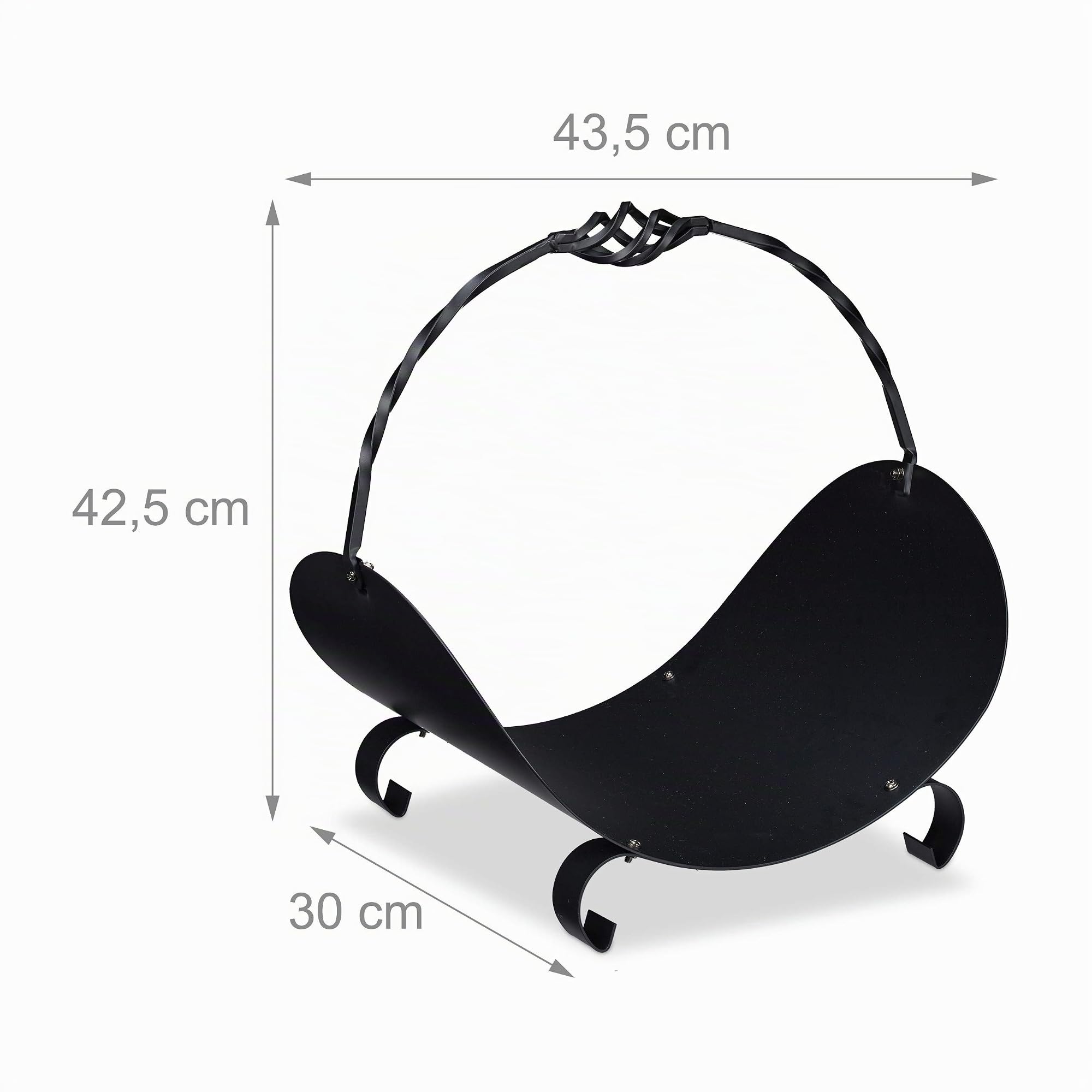 Relaxdays Porta Legna da Interno in Metallo, Contenitore con Manico, 42,5 x 43,5 x 30 cm, Indoor, Accessori Camino, Nero