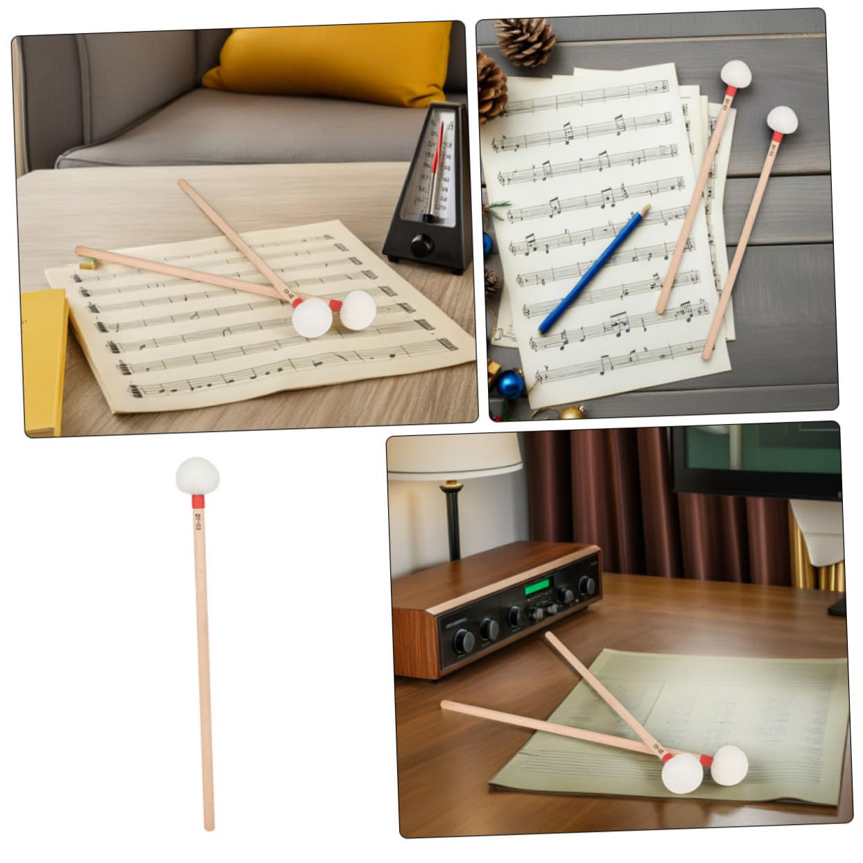 Mikinona 4 Sztuki Częściowy Pałek Do Timpani z Białą Główką Filcową i Ergonomicznym Drewnianym Trzonkiem Czerwonym Kolorze Miękkie Perkusyjne dla Profesjonalistów i Początkujących Do