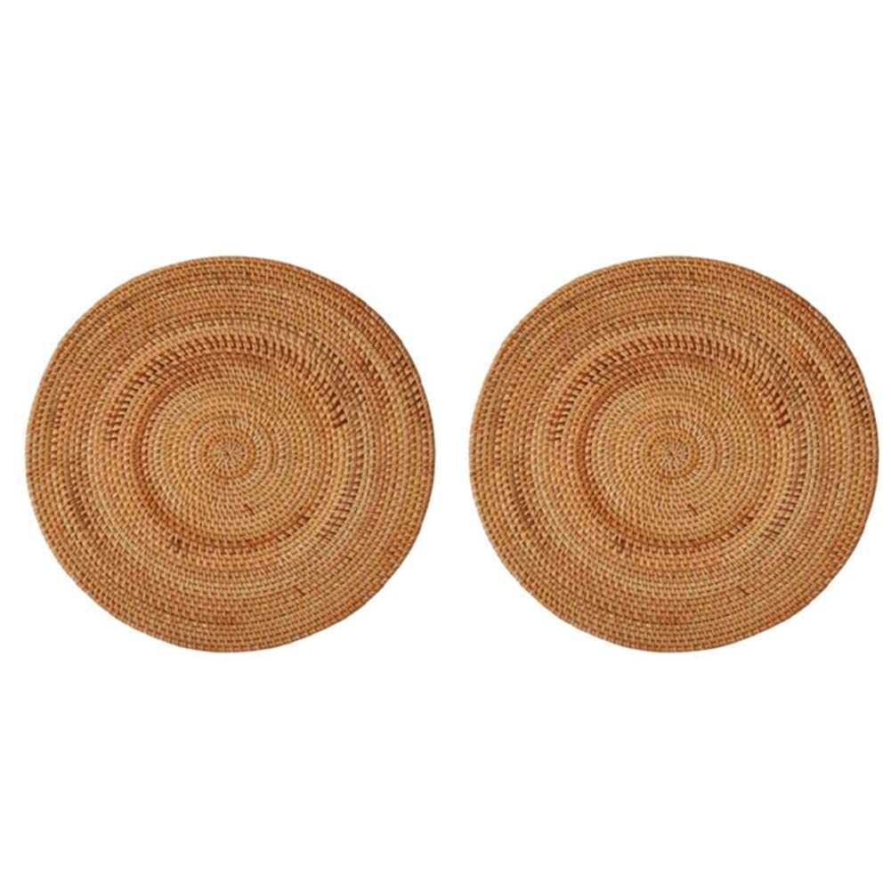 Hndhbfgrt 2X Rattan Woven Placemats,Table Mats,Non Slip Heat Place Mat,Wicker Placemat,Trivets for Hot Dishes Round,40cm
