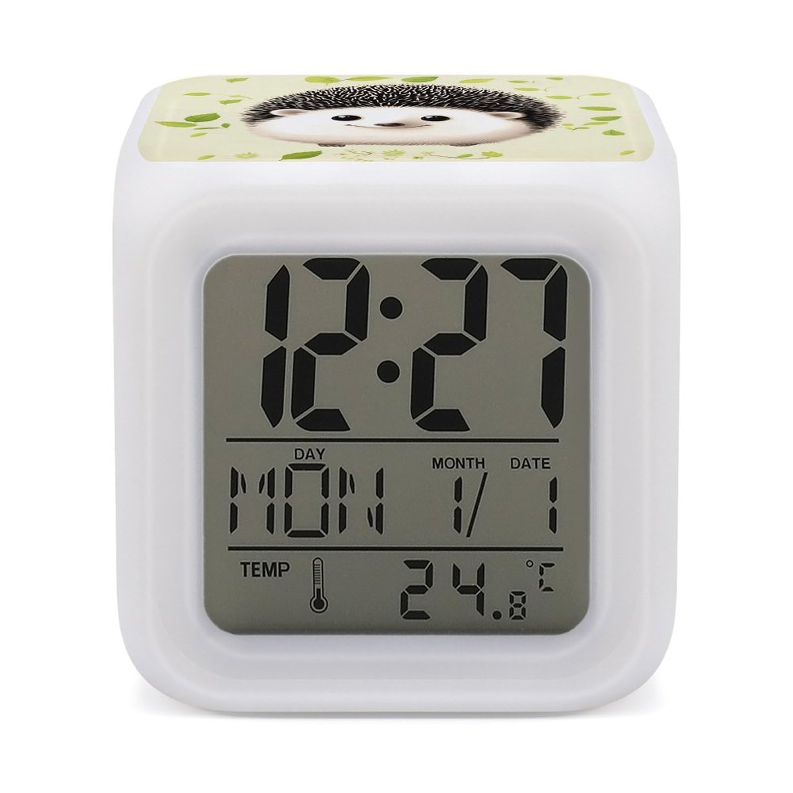 VstaDank Cute Hedgehog Alarm Clocks with 7 Color Changing Night Light Exquisite Bedroom Digital Clocks with LED Temperature Display Desk Clock Ok to Wake Clocks for Heavy Sleeper