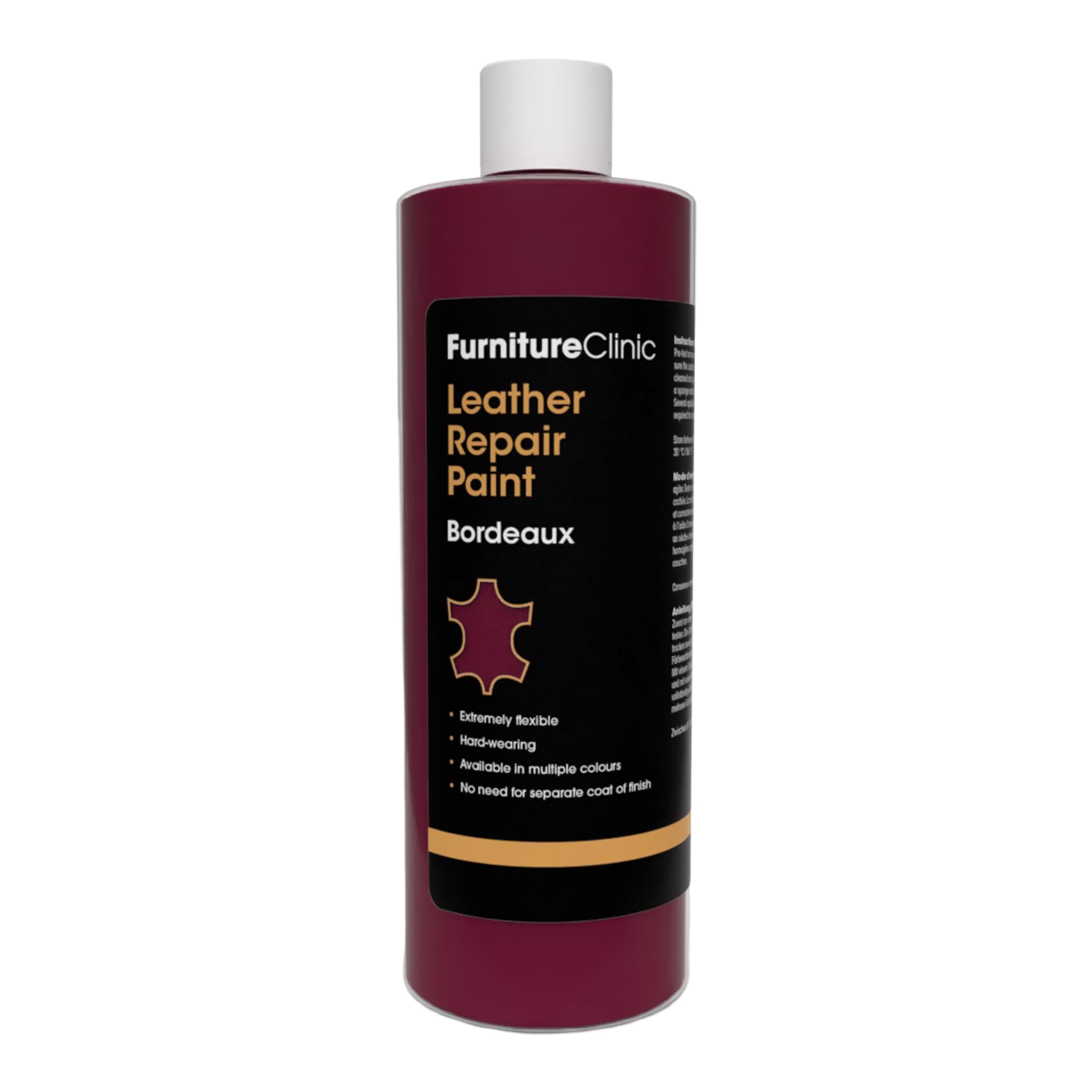 Furniture Clinic Leather Repair Paint | 2-in-1 Seal and Color | Use on Scratches, Tears, and Holes in Car Seats, Furniture | Quick and Easy Leather Repair Kit for Furniture (Bordeaux, 500ml / 17oz)
