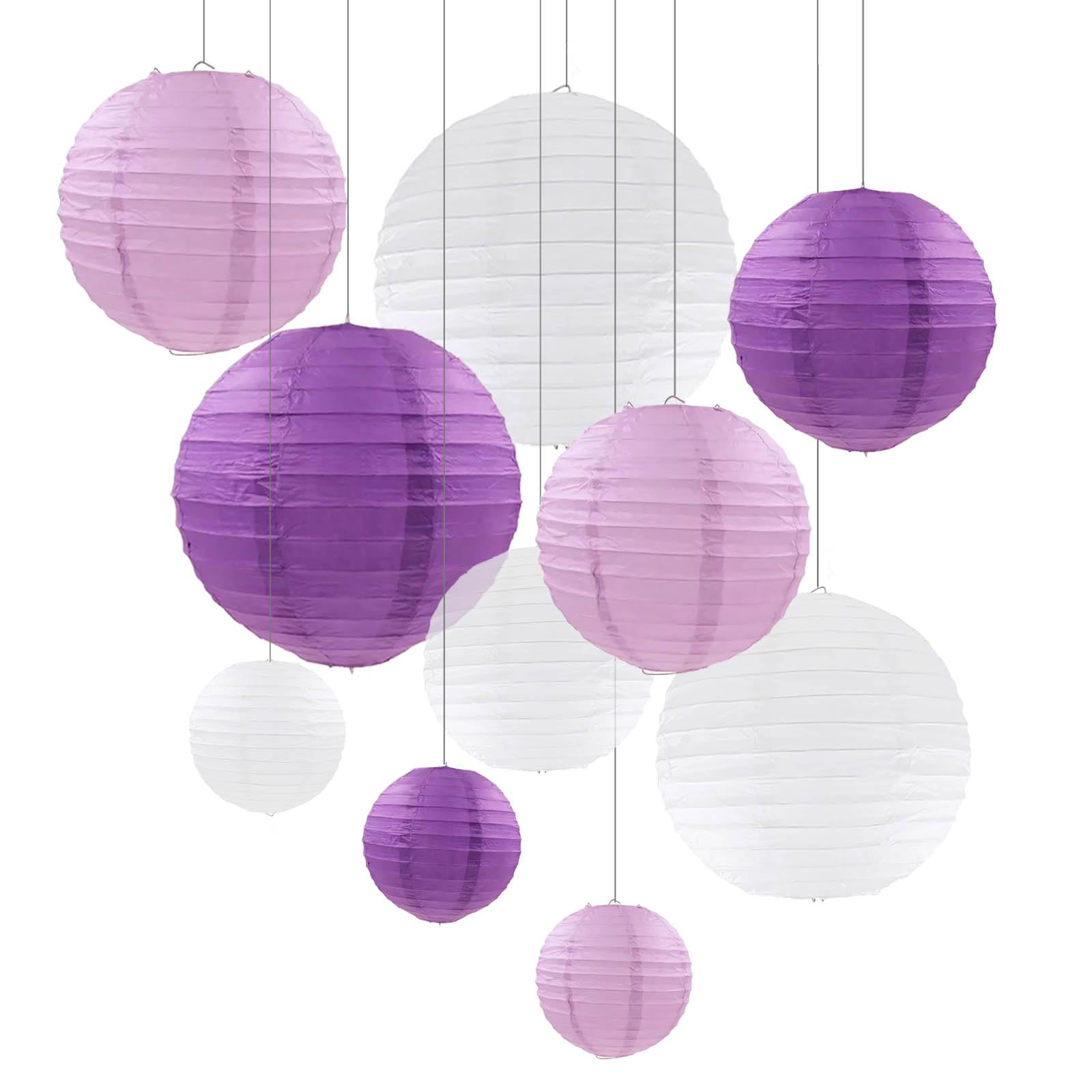 ZOOYOO 10pcs Paper Lanterns,Purple Round Hanging Paper Lanterns Decorations for Wedding,Graduation,Gender Reveal,Anniversary,Home,Birthday Party,