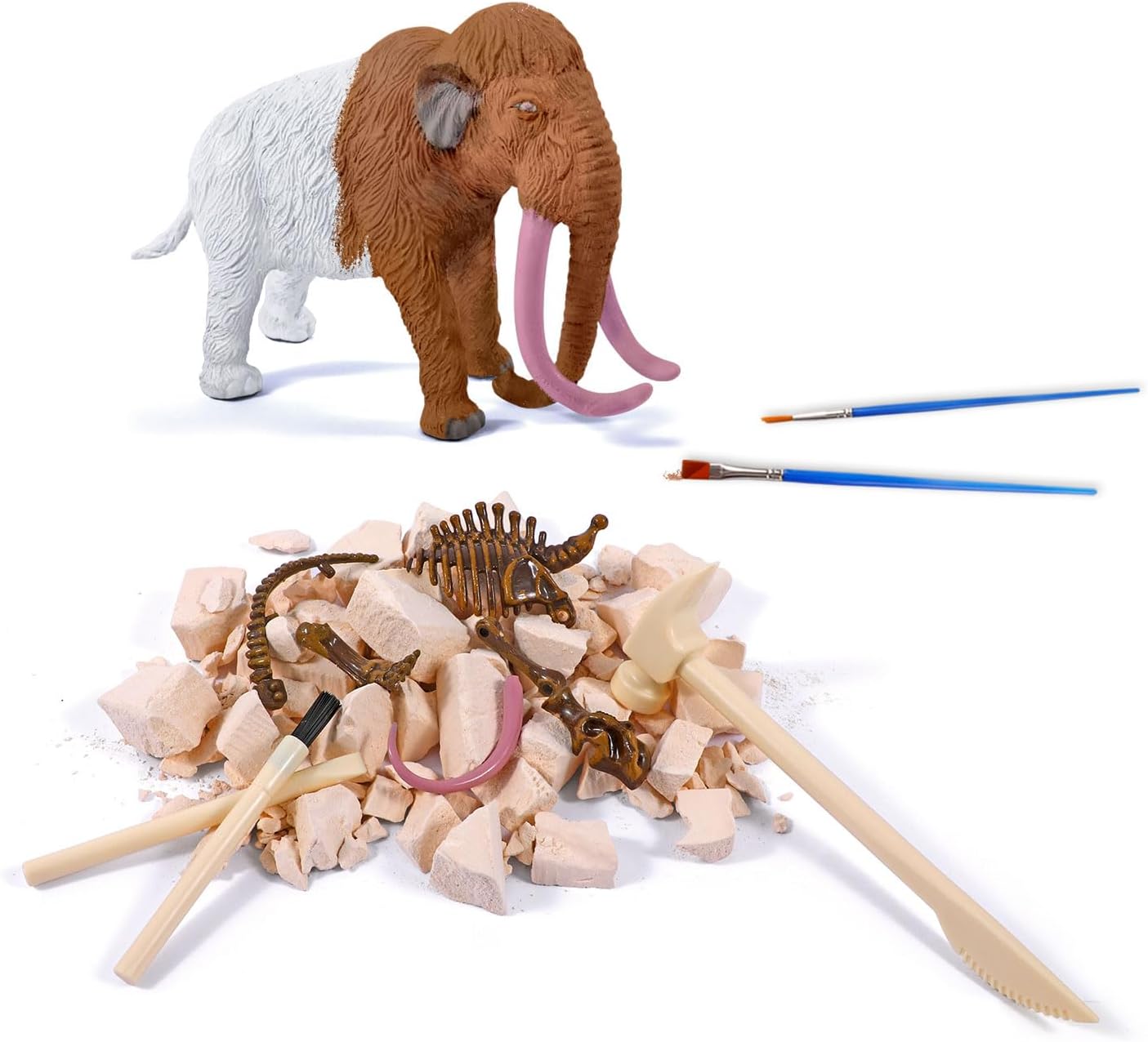 2-in-1 Mammoth Dig and Build Activity Kit, Educational Paleontology Set for Ages 6+