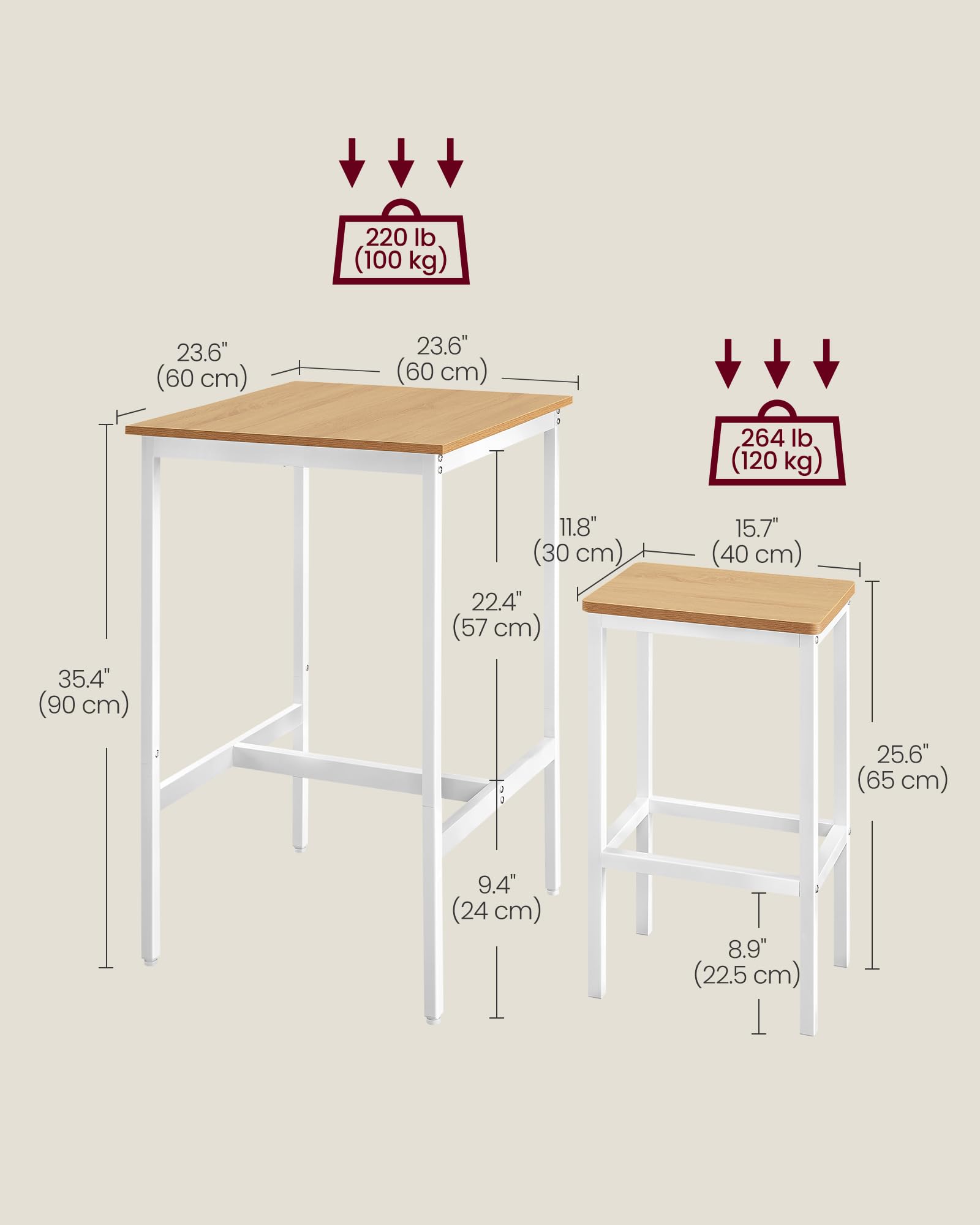 VASAGLE  テーブル Amazon.com - VASAGLE Bar Table and Chairs Set, Square Table with 2