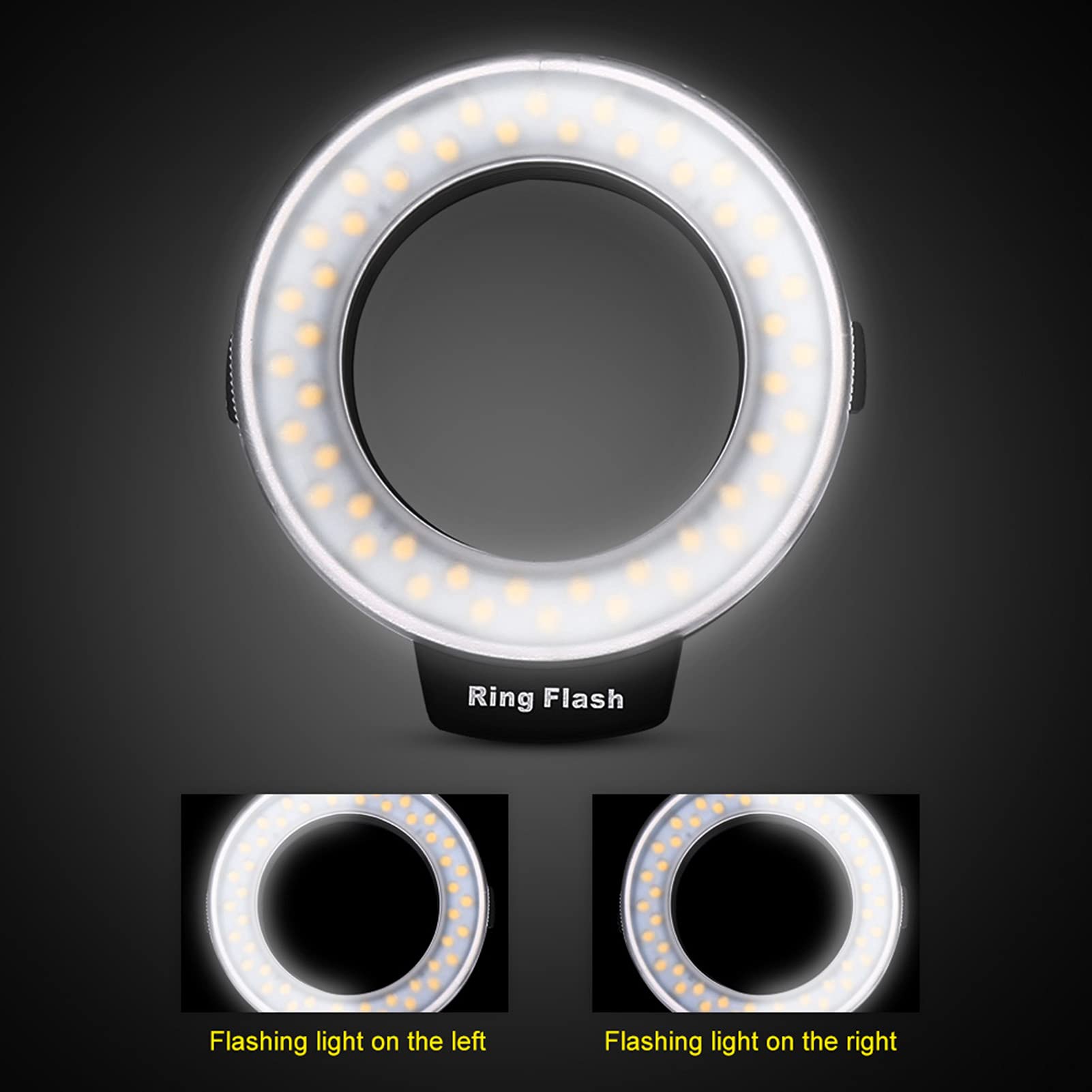 Flash Annulaire Portable 48 LED avec 8 Adaptateurs D'objectif Et 3 Couleurs De Softbox Idéal pour La Photographie Macro Et La Vidéo sur Appareils Photo Fuji Réglable en 7 Niveaux De Luminosité Et 3 M