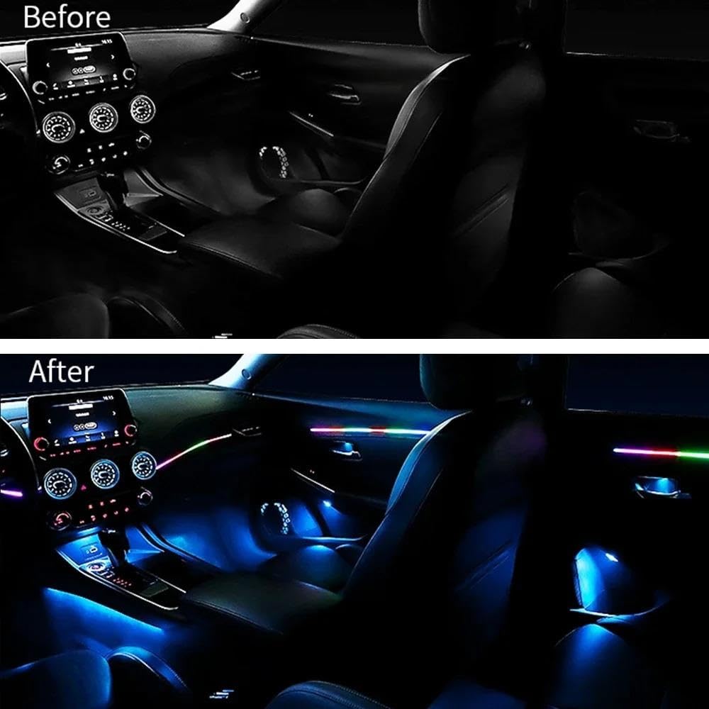 Luces Interiores del Coche Luces ambientales Coche 64 Color Symphony Streamer Bluetooth Rainbow Interior RGB Tiras Auto Atmósfera Kit lámpara Luz de Ambiente，(10 in 1 Not Rainbow)