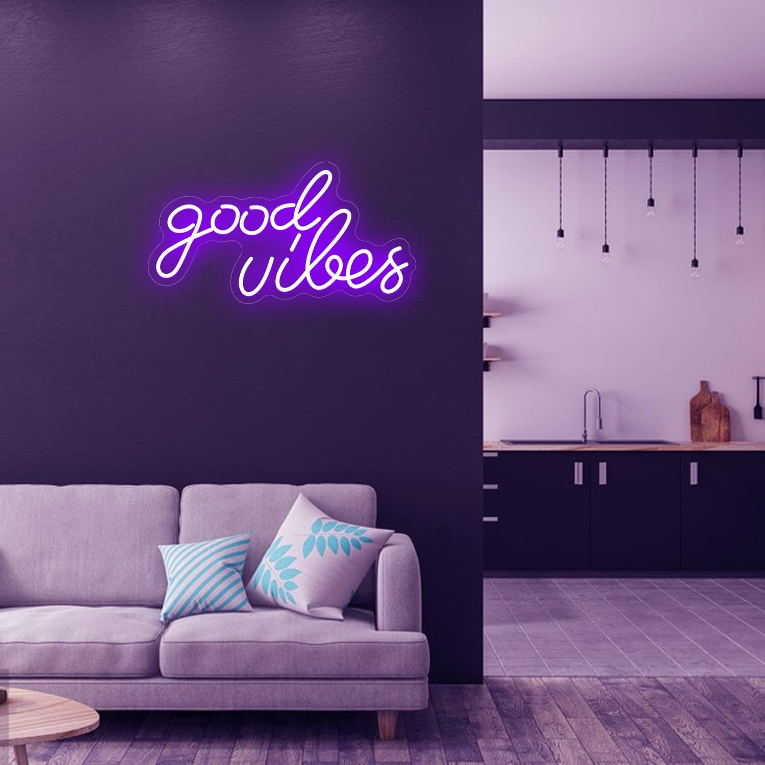 Good Vibes Neon Signs for Bedroom Wall Decor,Dimmable Neon Light Sign for Wedding Events, Bedroom, Birthday Party (Purple)