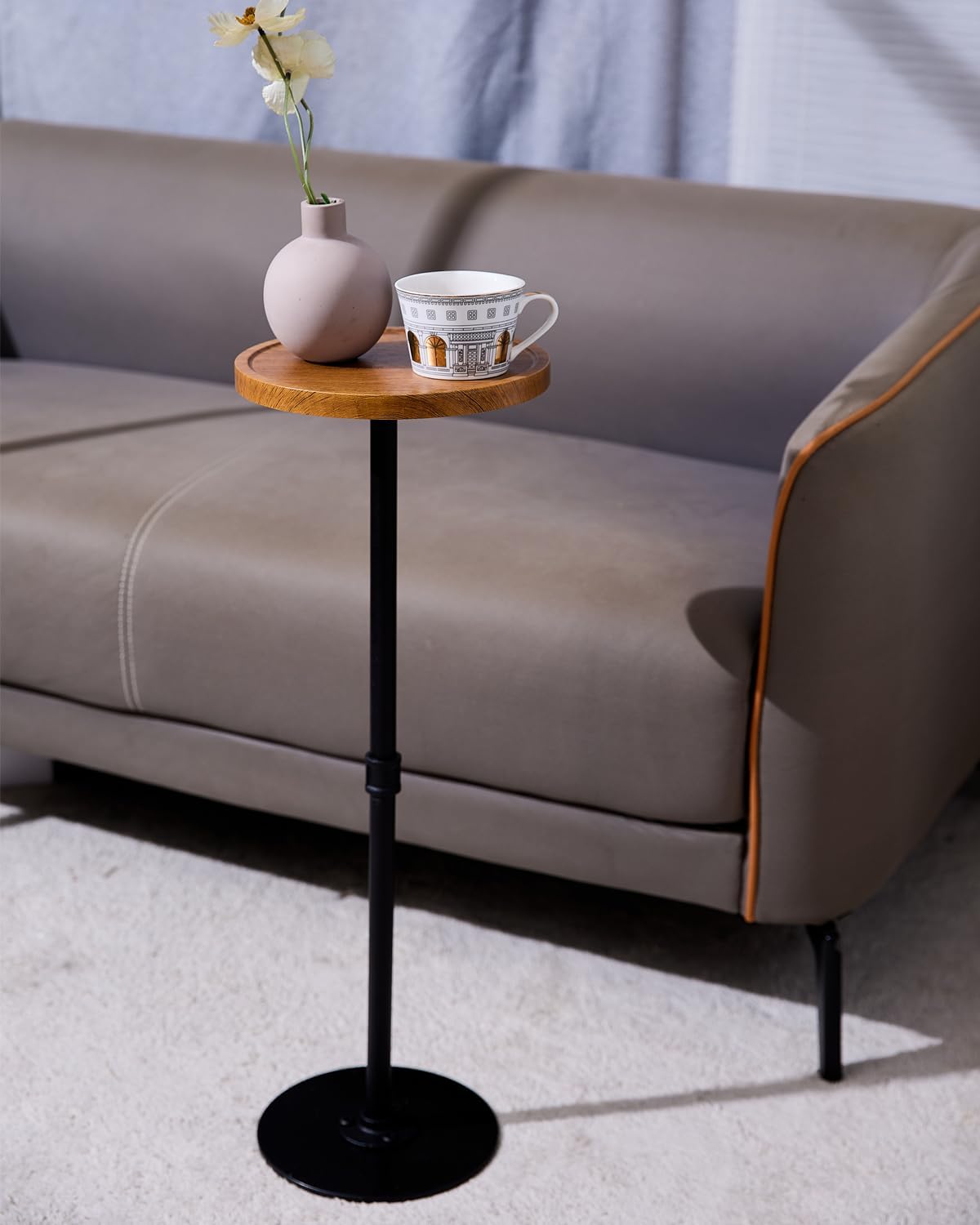 Tall Side Table, Small Round Side Tables, Drink Stand Pedestal Side Table, Accent Martini Coffee Tables, Corner Sofa Bedside End Table for Small Space, Living Room, Bedroom (Brown)