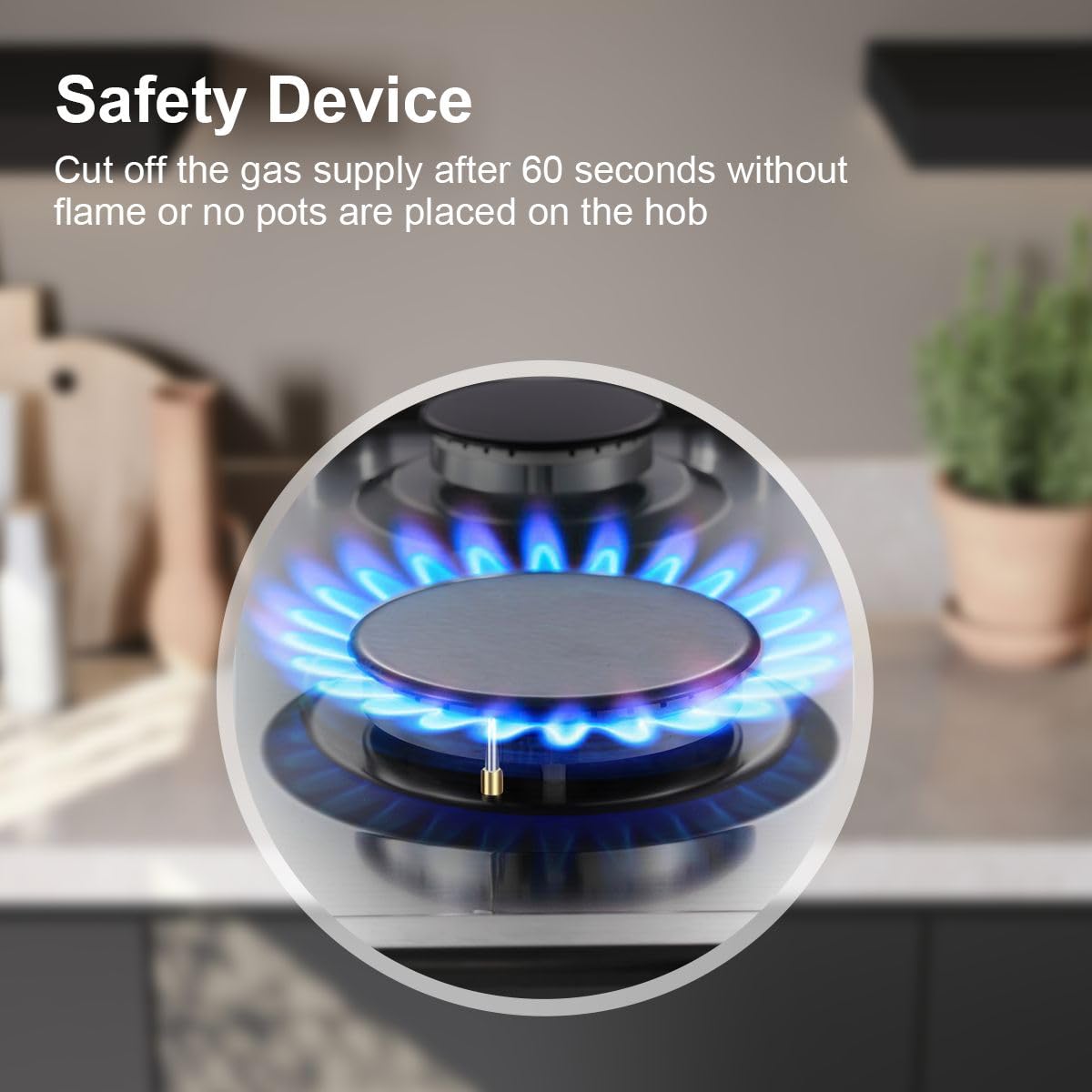 SNDOAS Gas Hob 4 Burners, 60cm Stainless Steel Cooktop, Built-in Gas cooker Hob, 7060W, NG/LPG Convertible, Silver Metallic Finish with Automatic Ignition — view 8