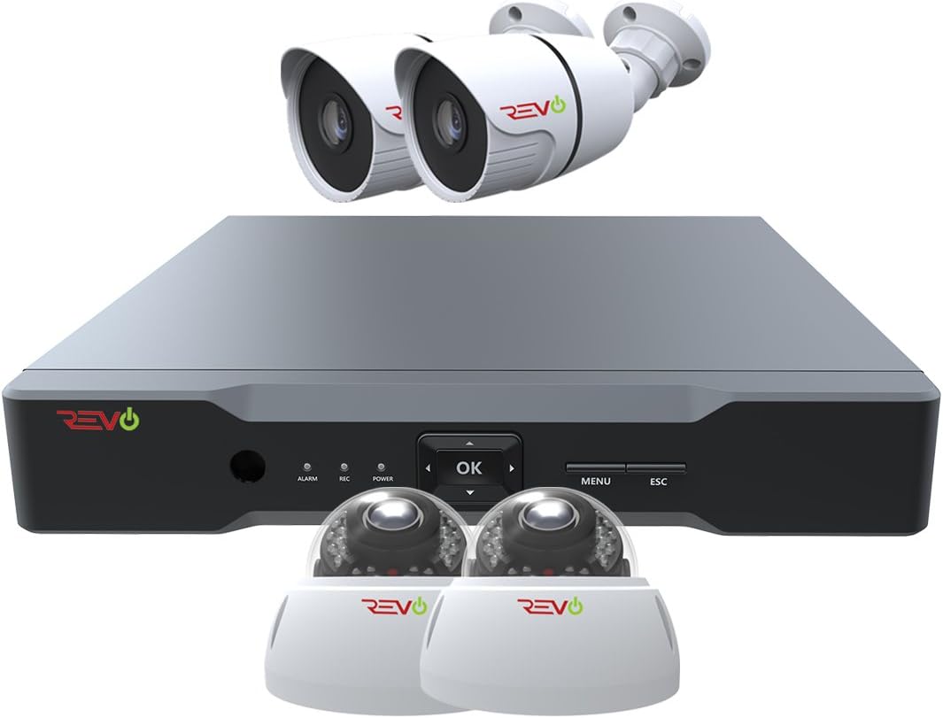 Blасk Frіdау - 70% оƒƒ Revo America AeroHD 4Ch. 4MP DVR, 1TB HDD Video Security System, Indoor/Outdoor 2 x 1080p Bullet Cameras & 2 x 1080p Vandal Dome Cameras - Remote Access via Smart Phone, Tablet, PC & MAC