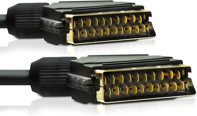CableMountain Scart to Scart Lead  21 Pin RGB Gold Plated Male-to-Male Scart Cable for Sky TV, VCR, DVD Player | Black 1 Meter