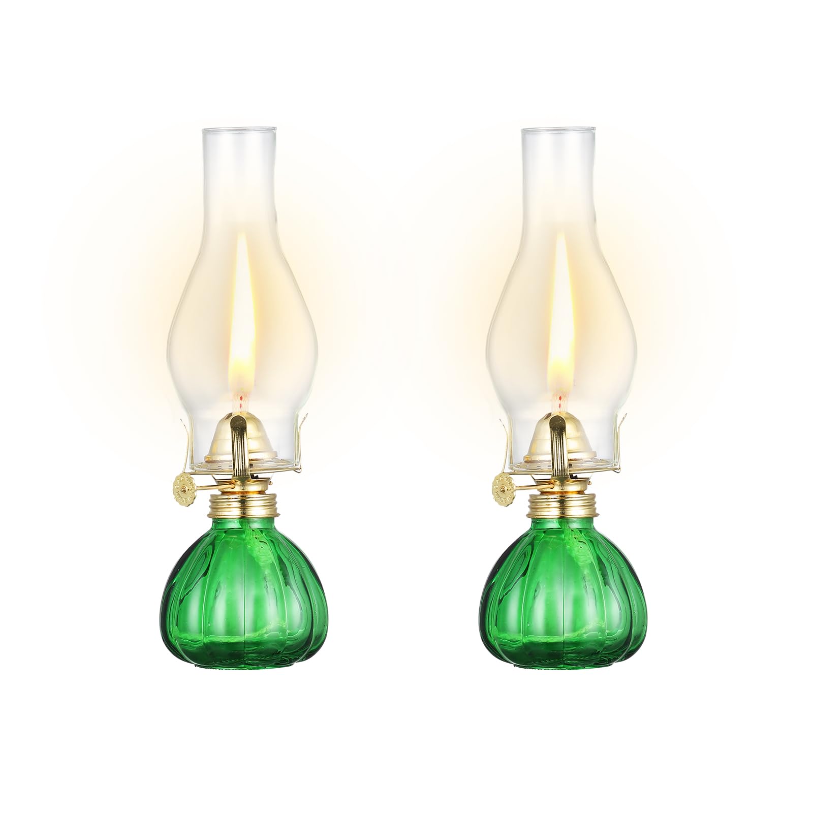 2 Pieces Vintage Oil Lamp Color Glass Kerosene Lamp Lantern 11 Inch Large Oil Lamps for Indoor Use Decorative Hurricane Lamp Oil Lantern for Tabletop Decor Emergency Lighting