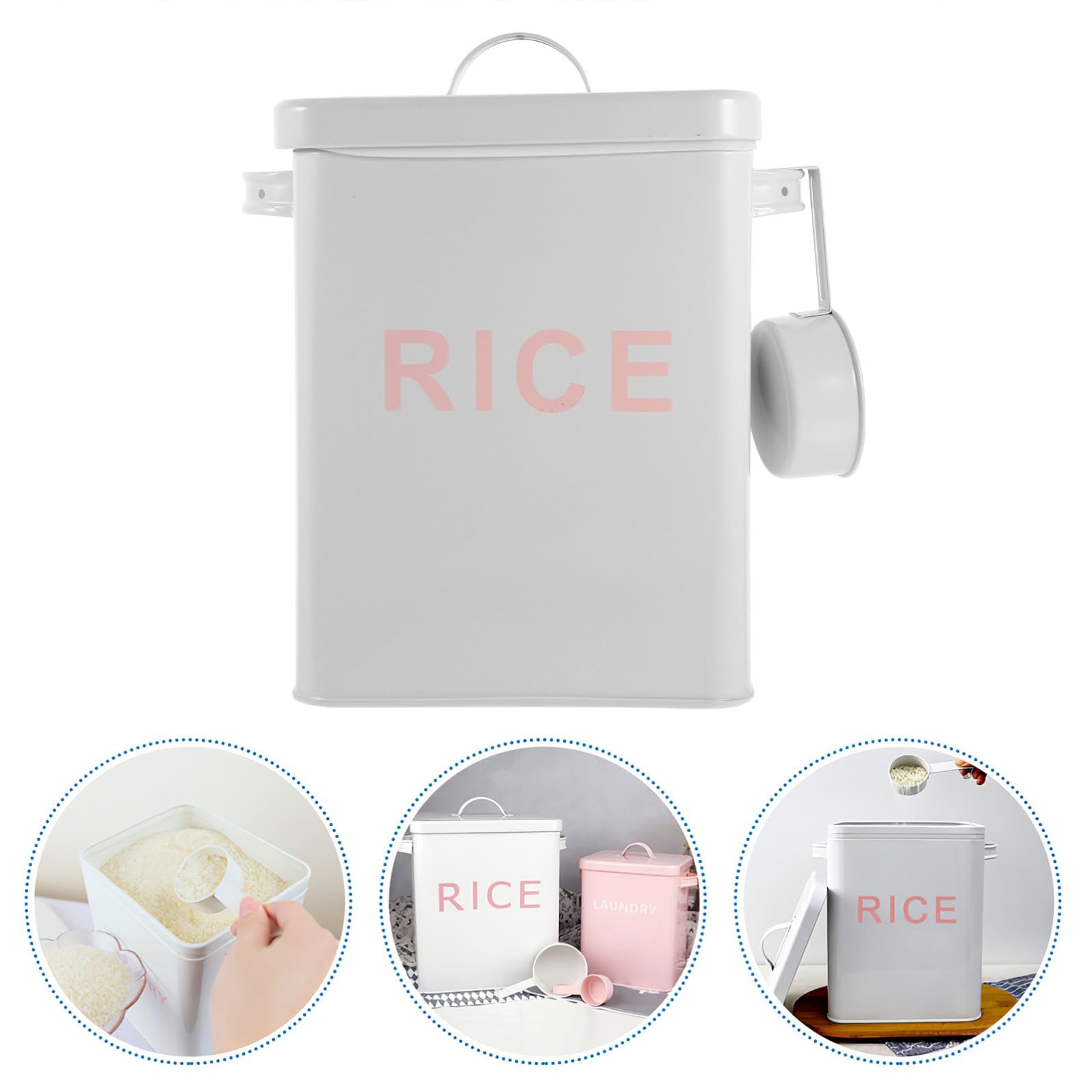 UPKOCH Contenitore per Riso in Metallo Bianco Misurino, Secchio Robusto per Conservazione di Polveri Alimentari e Granaglie, Organizzatore Pratico per Cucina Domestica e Dispensa