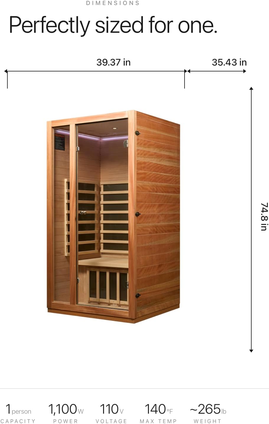 Indoor Infrared Hemlock & Okoume 1100W 1-Person Sauna with LED Lights, Bluetooth Speakers- one of the Best Gift for Mother‘Day