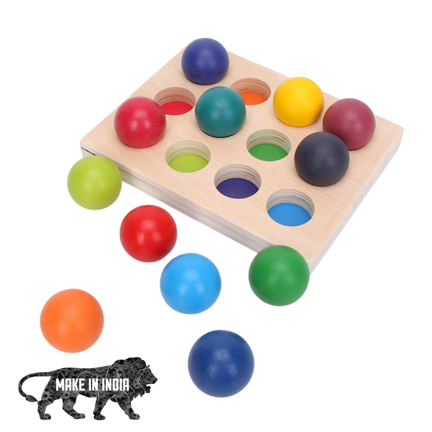 ANVIE & ABEER® Montessori Materials 12 Piece Colorful Round Balls Wooden Rainbow Color Sorting Toy Best Birthday Christmas Gift for Toddlers