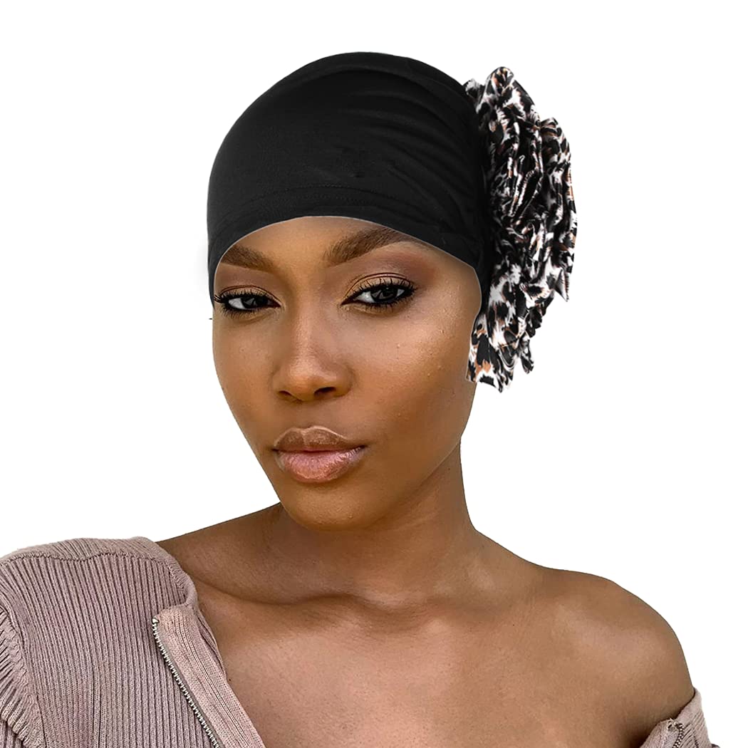 BohendWomen Big Flower Elastic Turban Beanie Head Scarf Wrap Hair Cap Hair Accessories for Women and Girls