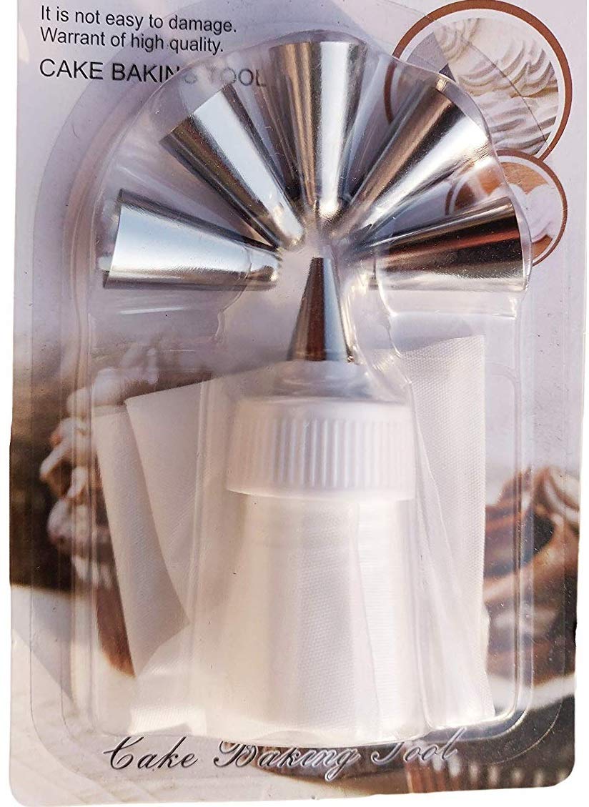 Rinkle Trendz 8 Piece Cake Decorating Set Frosting Icing Piping Bag with 6 Steel Nozzles