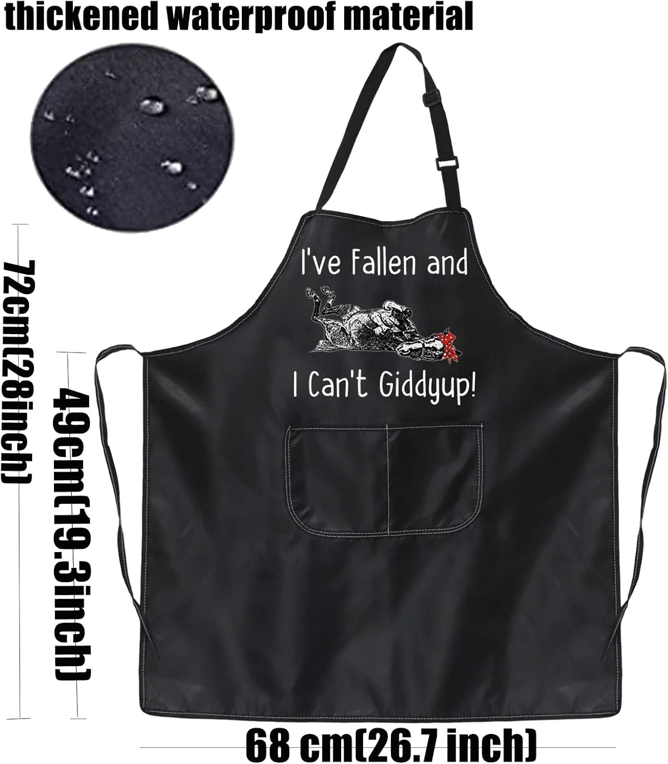 PXTIDY Fun Horse Lover Humor Apron I've Fallen and I Can't Giddyup Apron Farmhouse Kitchen Apron Equestrian Horse Lover Gifts image 3