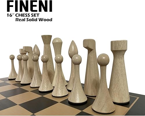 Miniatura 3 de FINENI Lujoso juego de ajedrez real de madera maciza de color oscuro de 16 pulgadas. Juegos de tablero de ajedrez duraderos hechos a mano con