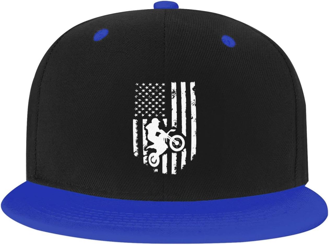 IRON1974 USA Flag Dirtbike Motocross Adult Flat Brim Contrast Hip Hop Hat Unisex Flat Bill Sports Adjustable Cap
