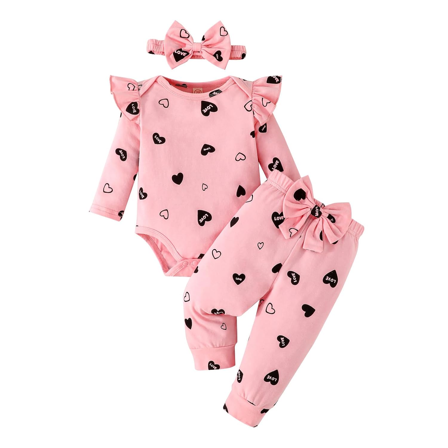 GDTOGRT Newborn Baby Girl Clothes Outfit Set Sweet Ruffle Romper Pants and Headband 0 3 6 9 12
