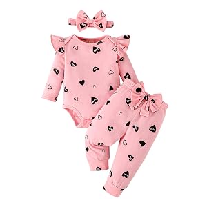 GDTOGRT Newborn Baby Girl Clothes Outfit Set Sweet Ruffle Romper Pants and Headband 0 3 6 9 12