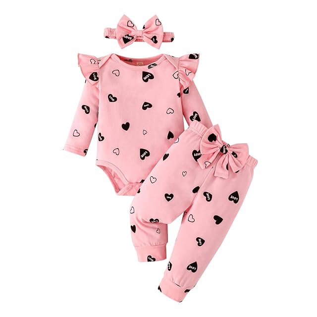 GDTOGRT Newborn Baby Girl Clothes Outfit Set Sweet Ruffle Romper Pants and Headband 0 3 6 9 12