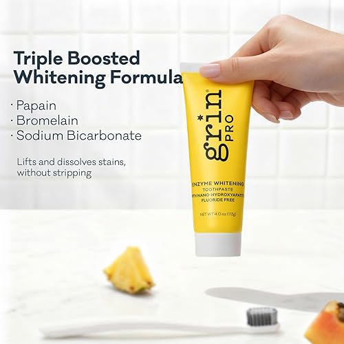 Miniatura 6 de Grin Blanqueamiento enzimático profesional con pasta de dientes nano hidroxiapatita, libre de flúor, reduce las biopelículas de placa, promueve la