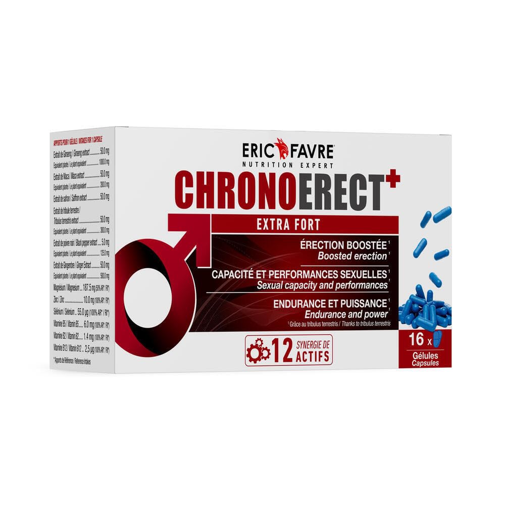 CHRONOERECT - Améliore Désir, Libido, Erection, Volume et Performances - Ingrédients Naturels dont L-Arginine, Ginseng, Safran, Zinc - 16 Gélules - Eric Favre