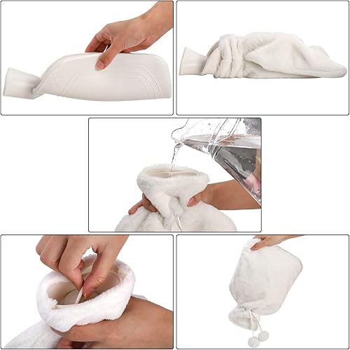 Miniatura 5 de Peohud Paquete de 2 bolsas de agua caliente de goma con tapa, botella de agua caliente de 2 litros para calambres menstruales, alivio del dolor de