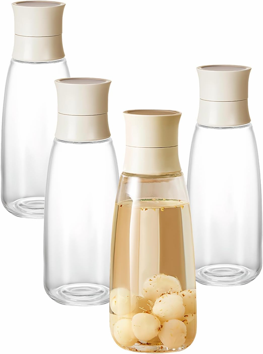 Glass Juice Bottles with Sealing Lids, 4 Pack Reusable Clear Glass Carafe, 34 oz Glass Jars for Juicing, Refrigerator, Smoothies, Infused Water, Beverage Storage. (Grey)