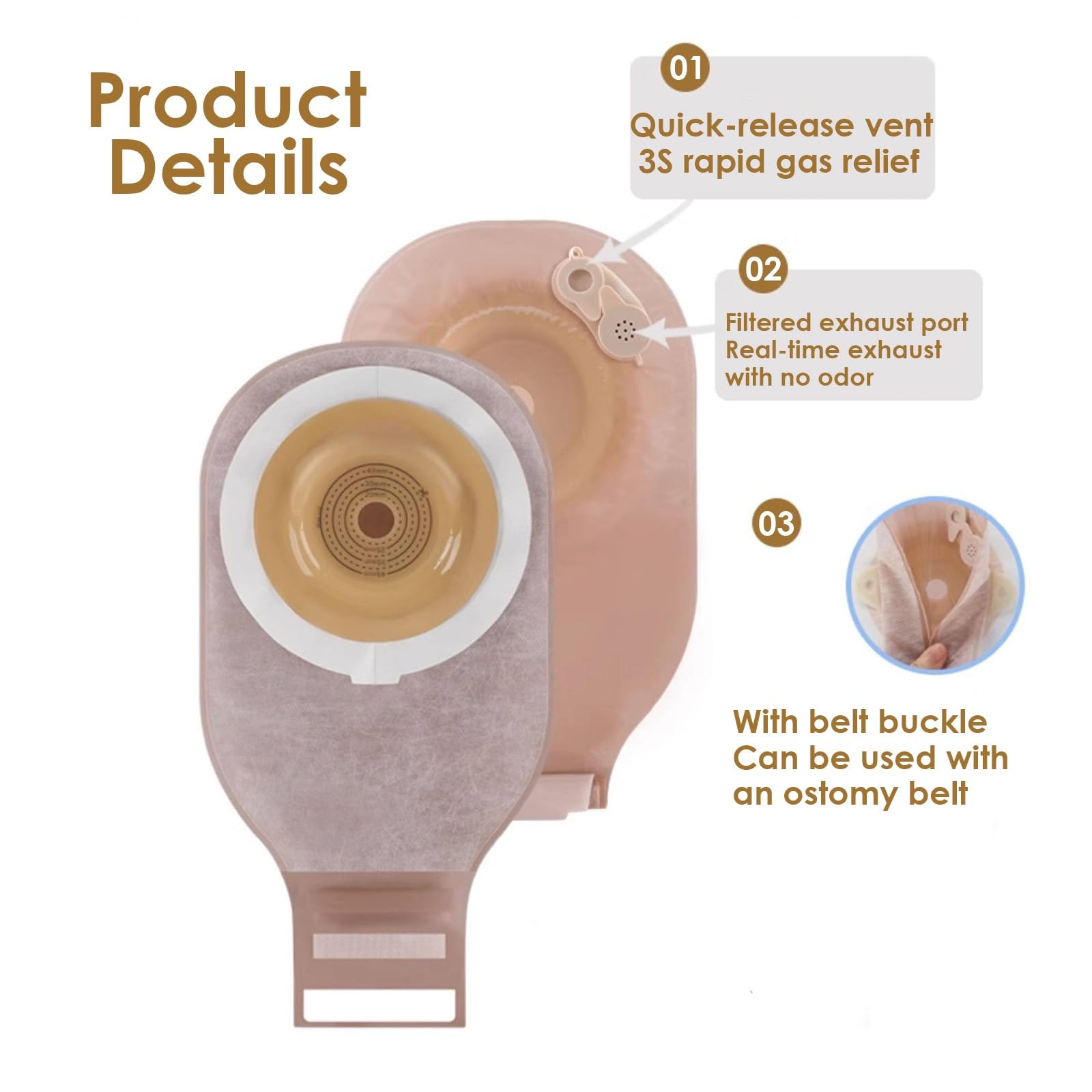 11 Bolsas de Ostomía Convexas, Bolsas de Colostomía de Una Pieza, Suministros para Ostomía con 2 Puertos de Escape y Hebilla de Cinturón, 15-45 mm, Recortables a Medida