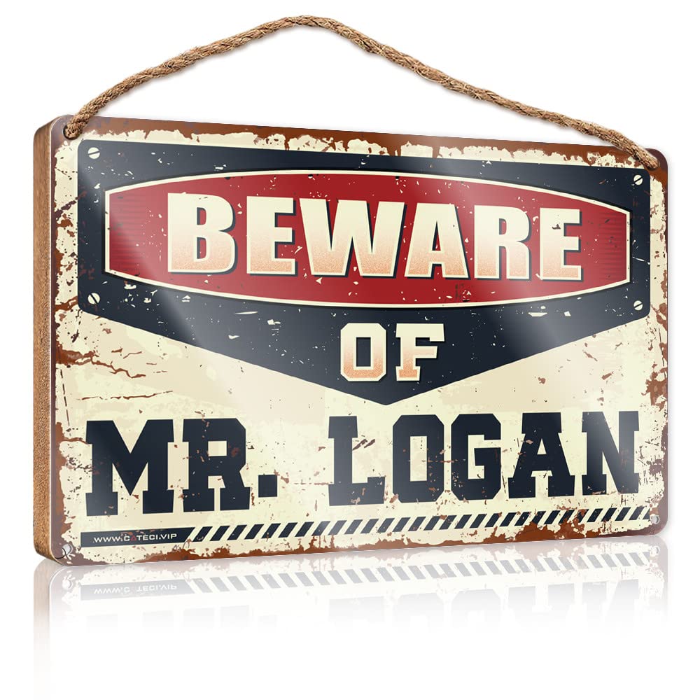 FZFN Funny Room Decor Beware Of Mr. Logan Wooden Sign Porch Decorations Outdoor Home Decor Farmhouse(15X28CM)