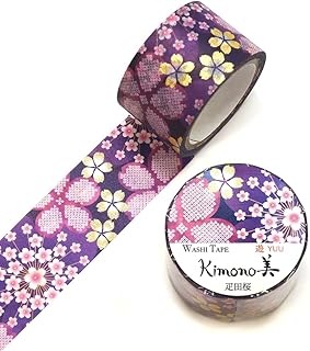 SAIEN Kimono美 遊YUU マスキングテープ レトロモダンタイプ 和紙ステーショナリー (疋田桜, 25mm幅・5m巻)