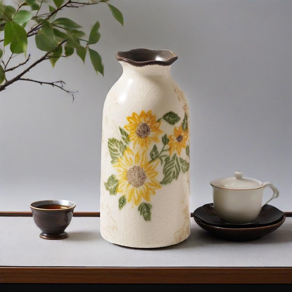 Vintage Ceramic Chinoiserie Floral Vase,Retro Cracked Glaze Sunflower Vases for Home Decor, Living Room,Office,Chinoiserie Decor,F1
