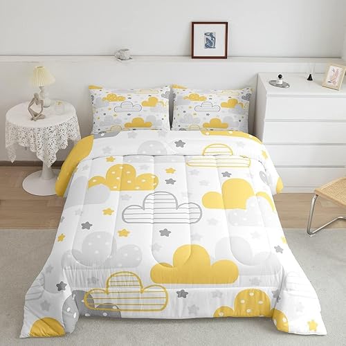 Miniatura 2 de Erosebridal Juego de ropa de cama de 2 piezas con diseño de nubes de dibujos animados para niños, juego de edredón de estrellas lindas con temática