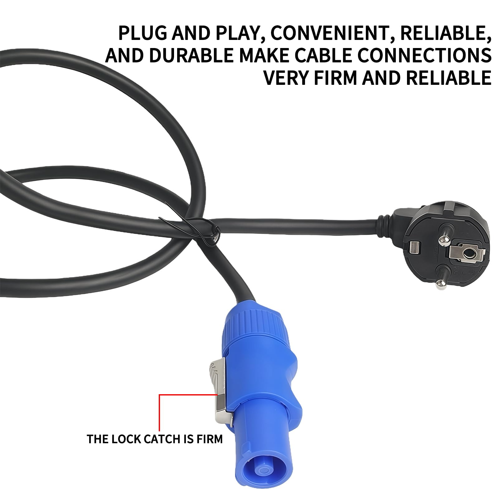 1 x przewód zasilający z wtyczką UE, 3 x 1,5 mm², gumowy kabel z migawką bezpieczeństwa, do profesjonalnych belek LED, świateł i systemów dźwiękowych (10 metrów)